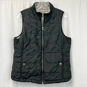 Natural Reflections Womens Quilted Vest Black Full Zip Stretch Mock Neck L